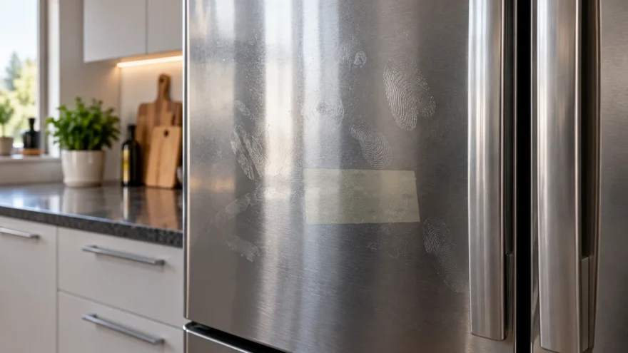 Adhesive on Stainless Steel Appliance